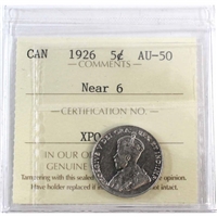 1926 Near 6 Canada 5-cents ICCS Certified AU-50