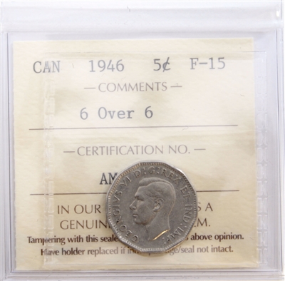 1946 6 Over 6 Canada 5-cents ICCS Certified F-15