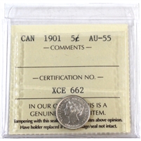 1901 Canada 5-cents ICCS Certified AU-55