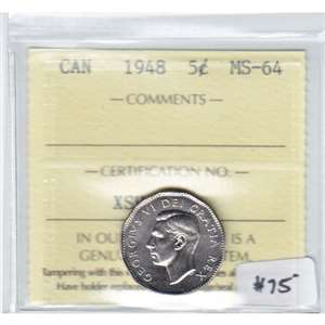 1948 Canada 5-cents ICCS Certified MS-64