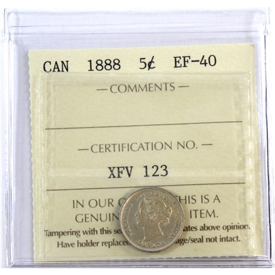 1888 Canada 5-cents ICCS Certified EF-40