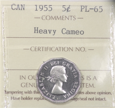 1955 Canada 5-cents ICCS Certified PL-65 Heavy Cameo