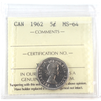 1962 Canada 5-cents ICCS Certified MS-64