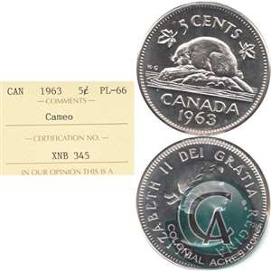 1963 Canada 5-cents ICCS Certified PL-66 Cameo