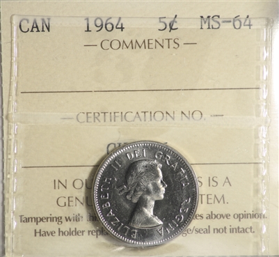 1964 Canada 5-cents ICCS Certified MS-64