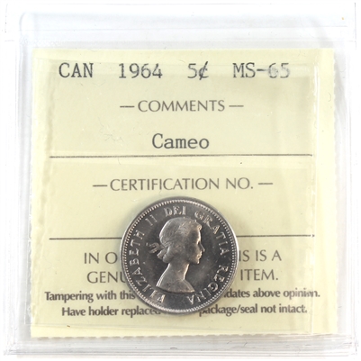 1964 Canada 5-cents ICCS Certified MS-65 Cameo