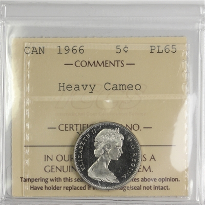 1966 Canada 5-cents ICCS Certified PL-65 Heavy Cameo