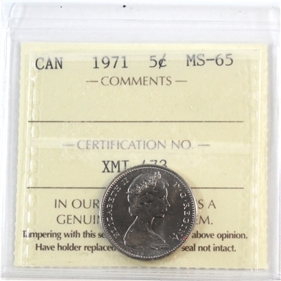1971 Canada 5-cents ICCS Certified MS-65