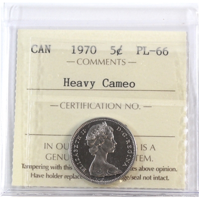 1970 Canada 5-cents ICCS Certified PL-66 Heavy Cameo