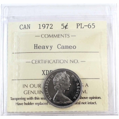 1972 Canada 5-cents ICCS Certified PL-65 Heavy Cameo