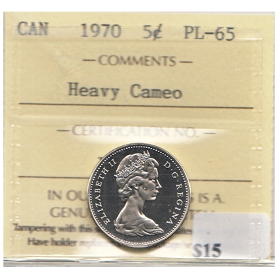 1970 Canada 5-cents ICCS Certified PL-65 Heavy Cameo