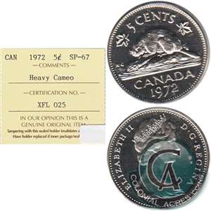 1972 Canada 5-cents ICCS Certified SP-67 Heavy Cameo