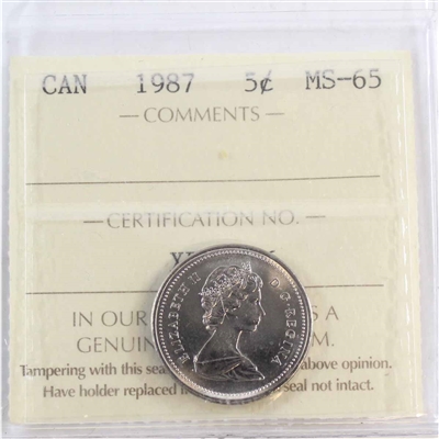 1987 Canada 5-cents ICCS Certified MS-65