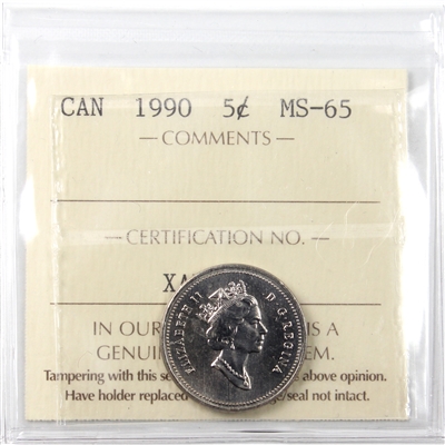 1990 Canada 5-cents ICCS Certified MS-65