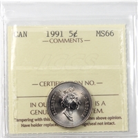 1991 Canada 5-cents ICCS Certified MS-66