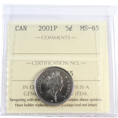 2001P Canada 5-cents ICCS Certified MS-65