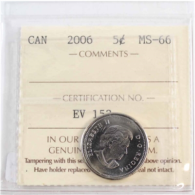 2006 Canada 5-cents ICCS Certified MS-66