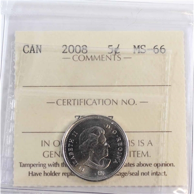 2008 Canada 5-cents ICCS Certified MS-66