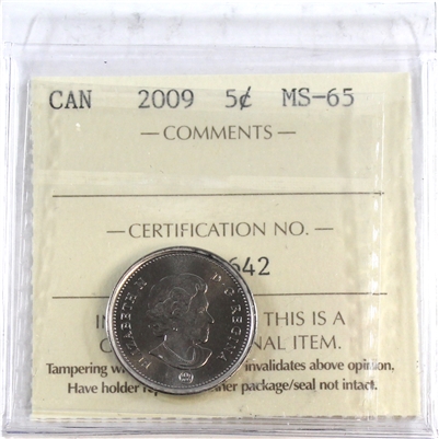 2009 Canada 5-cents ICCS Certified MS-65