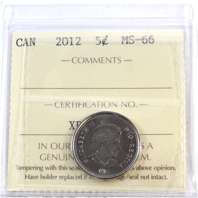 2012 Canada 5-cents ICCS Certified MS-66