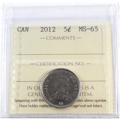 2012 Canada 5-cents ICCS Certified MS-65