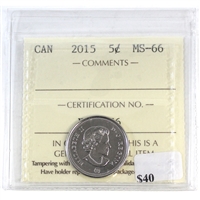 2015 Canada 5-cents ICCS Certified MS-66