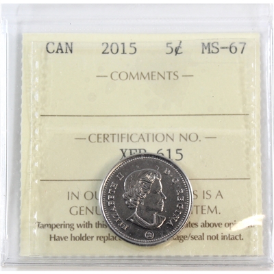 2015 Canada 5-cents ICCS Certified MS-67