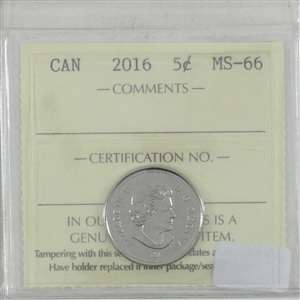 2016 Canada 5-cents ICCS Certified MS-66