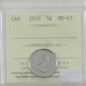 2016 Canada 5-cents ICCS Certified MS-65