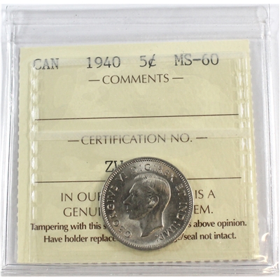 1940 Canada 5-cents ICCS Certified MS-60