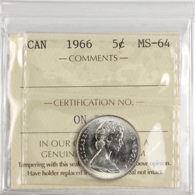 1966 Canada 5-cents ICCS Certified MS-64