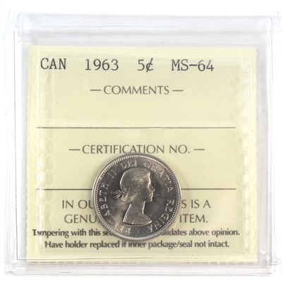 1963 Canada 5-cents ICCS Certified MS-64