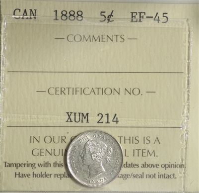 1888 Canada 5-cents ICCS Certified EF-45