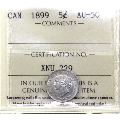 1899 Canada 5-cents ICCS Certified AU-50