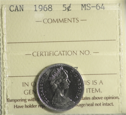 1968 Canada 5-cents ICCS Certified MS-64