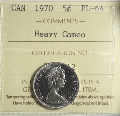 1970 Canada 5-cents ICCS Certified PL-64 Heavy Cameo