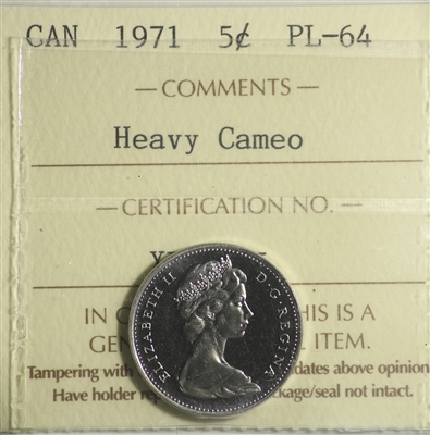 1971 Canada 5-cents ICCS Certified PL-64 Heavy Cameo