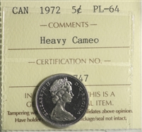 1972 Canada 5-cents ICCS Certified PL-64 Heavy Cameo