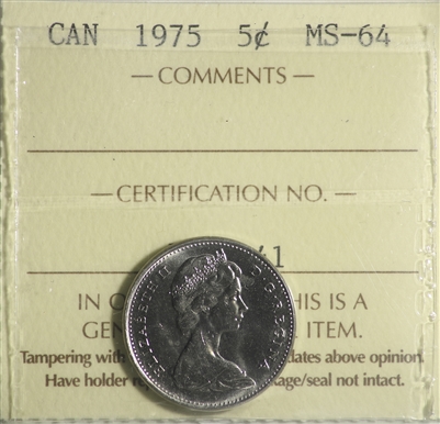 1975 Canada 5-cents ICCS Certified MS-64