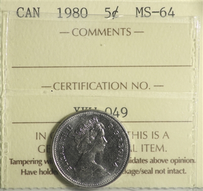 1980 Canada 5-cents ICCS Certified MS-64