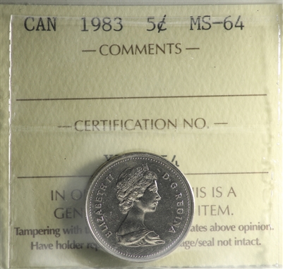 1983 Canada 5-cents ICCS Certified MS-64