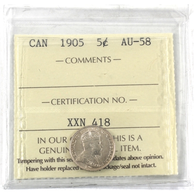 1905 Canada 5-cents ICCS Certified AU-58