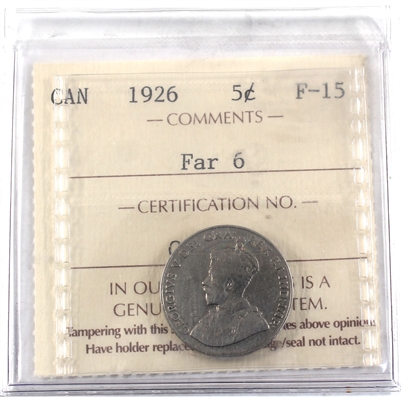 1926 Far 6 Canada 5-cents ICCS Certified F-15