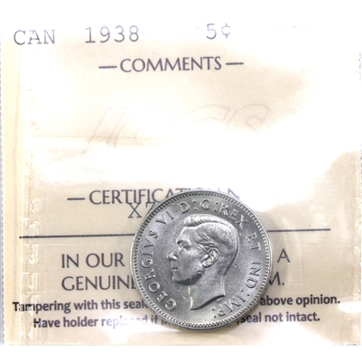1938 Canada 5-cents ICCS Certified MS-62 (XZL 449)