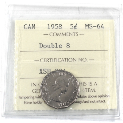 1958 Double 8 Canada 5-cents ICCS Certified MS-64