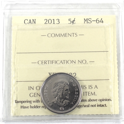 2013 Canada 5-cents ICCS Certified MS-64