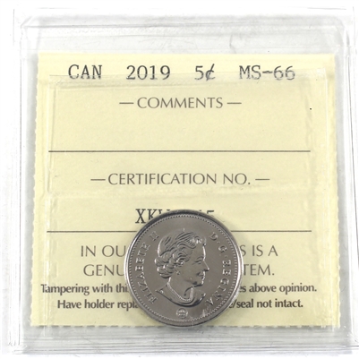 2019 Canada 5-cents ICCS Certified MS-66