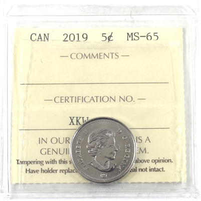 2019 Canada 5-cents ICCS Certified MS-65