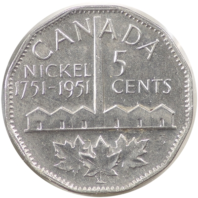 1951 Refinery Half Moon Canada 5-cents Almost Uncirculated (AU-50)