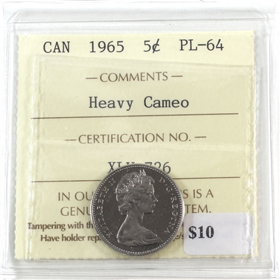 1965 Canada 5-cents ICCS Certified PL-64 Heavy Cameo